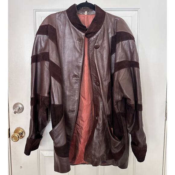 Vintage Leather Coat Womens XL Dolman Sleeve Suede Chocolate Brown Oversized - Picture 3 of 10